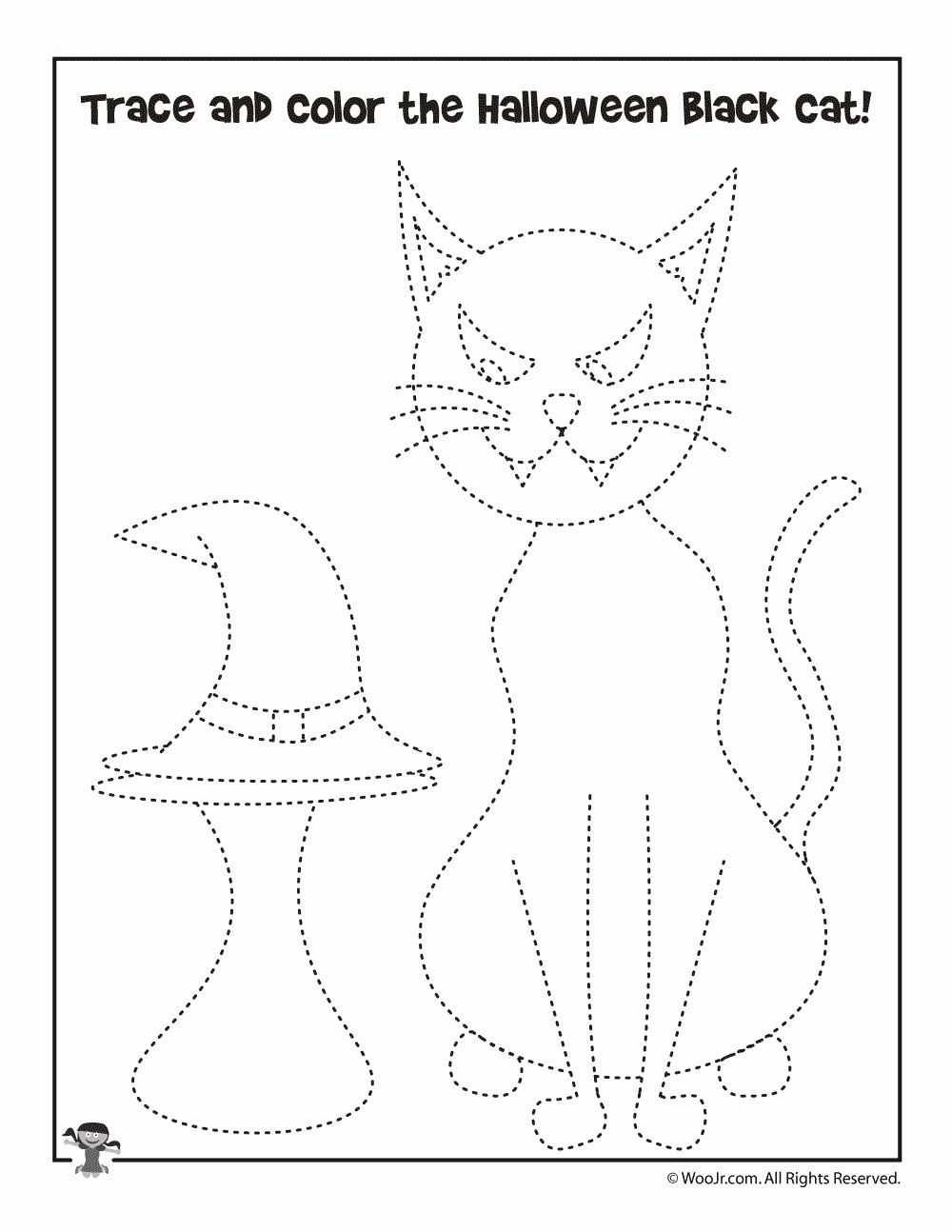Halloween Black Cat Tracking Worksheet For Preschoolers Woo Jr Kids 