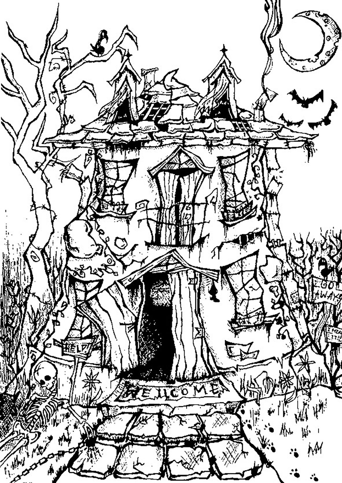 Halloween Haunted House Halloween Adult Coloring Pages Halloween Haunted House Halloween Adult Coloring Pages