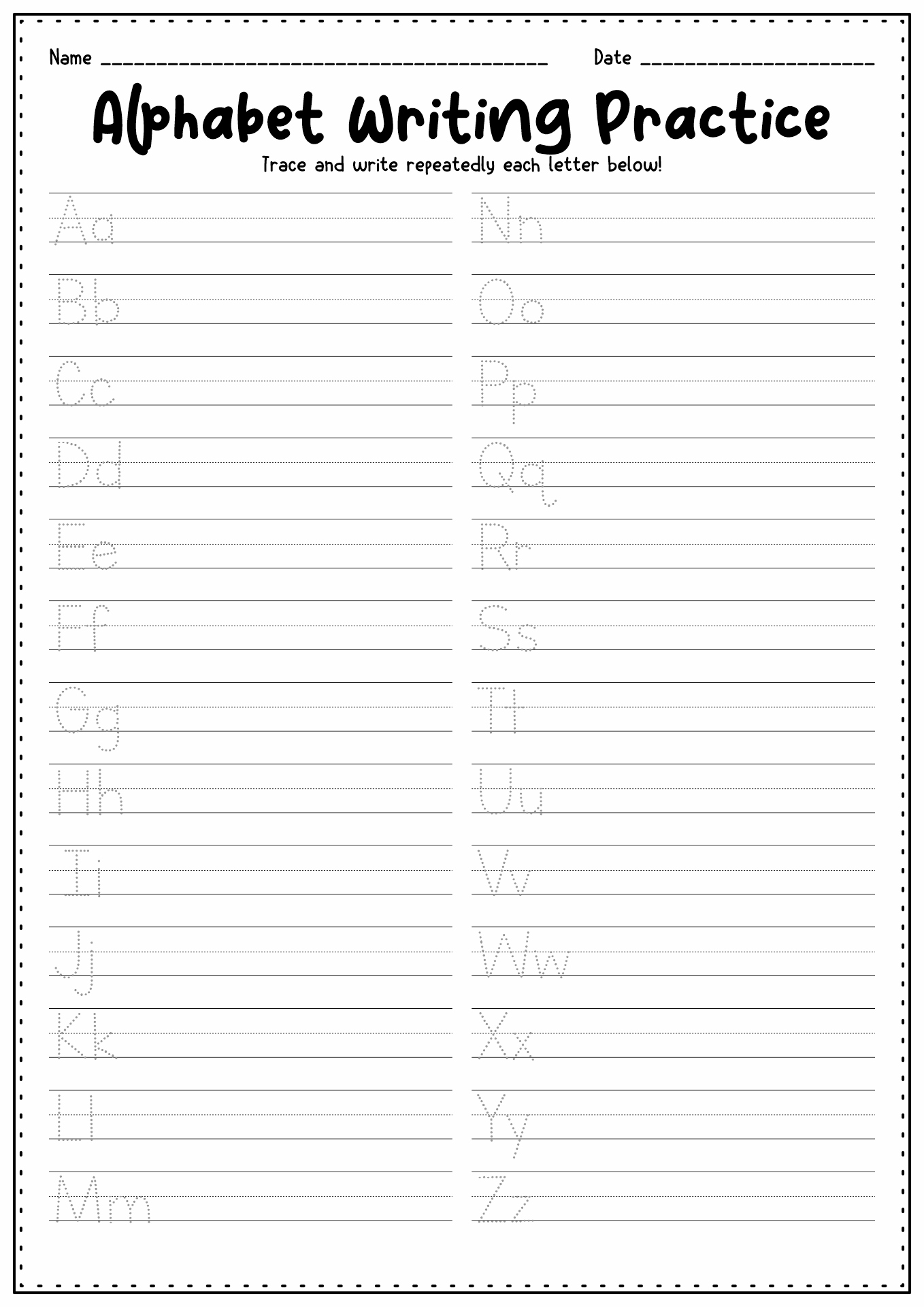 Handwriting Alphabet Printable Handwriting Alphabet Printable