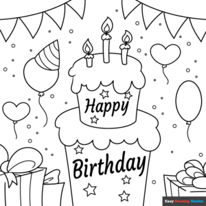 Happy Birthday Card Coloring Page Easy Drawing Guides Happy Birthday Card Coloring Page Easy Drawing Guides