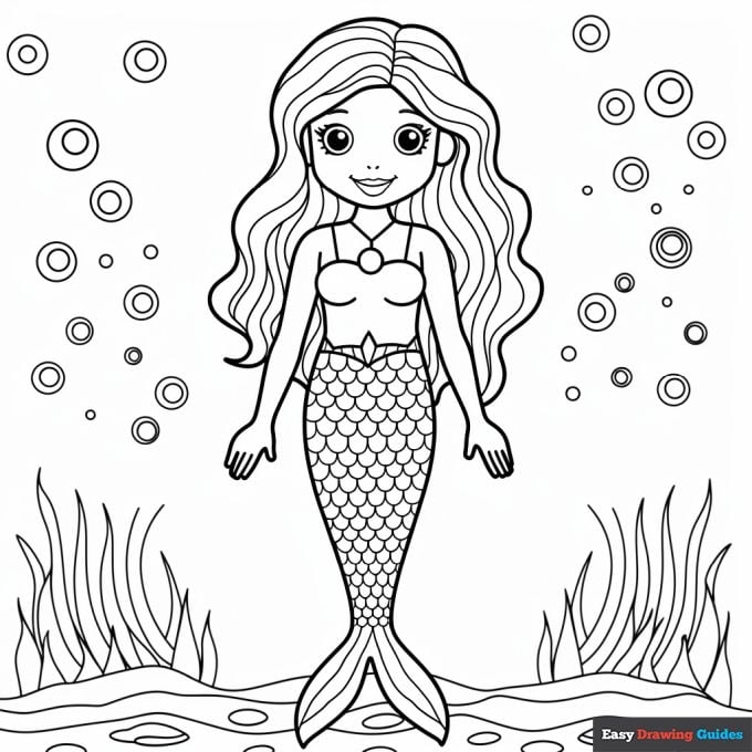 Happy Mermaid Coloring Page Easy Drawing Guides Happy Mermaid Coloring Page Easy Drawing Guides