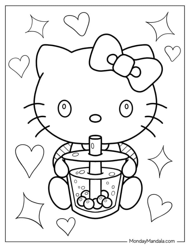Hello Kitty Coloring Pages Free PDF Printables Mondaymandala