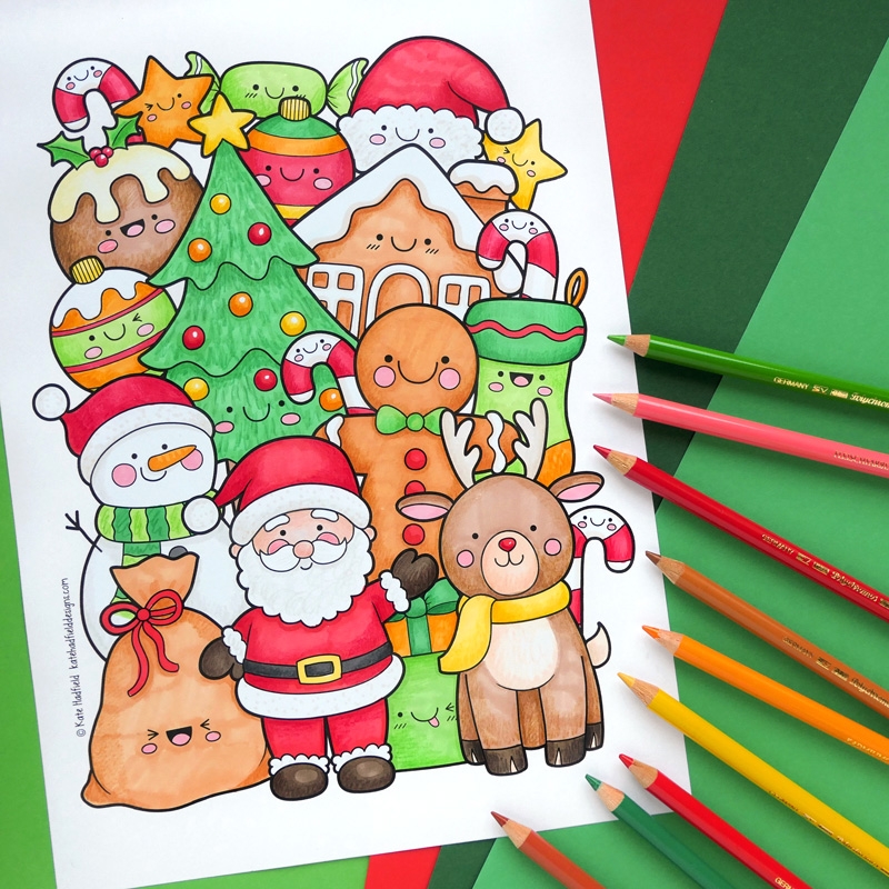 Kawaii Christmas Colouring Page Kate Hadfield Designs Kawaii Christmas Colouring Page Kate Hadfield Designs