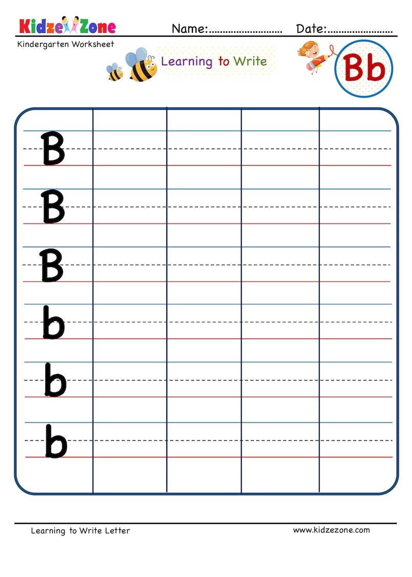 Kindergarten Letter B Writing Worksheet KidzeZone Kindergarten Letter B Writing Worksheet KidzeZone