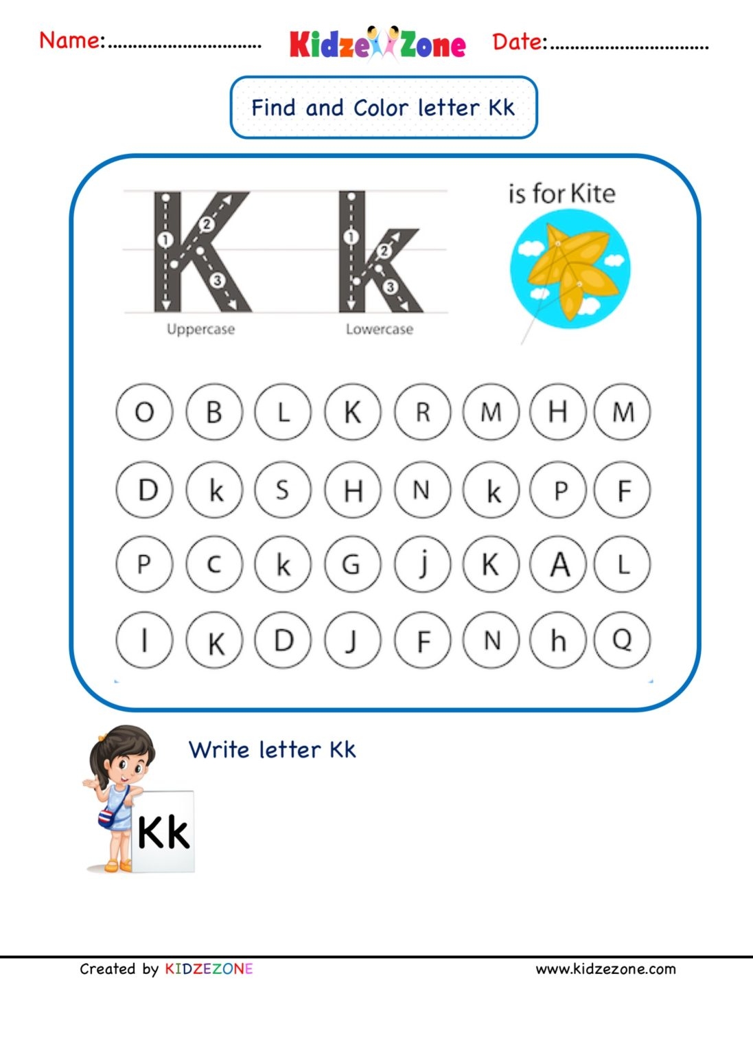 Kindergarten Letter K Worksheets Find And Color KidzeZone Kindergarten Letter K Worksheets Find And Color KidzeZone