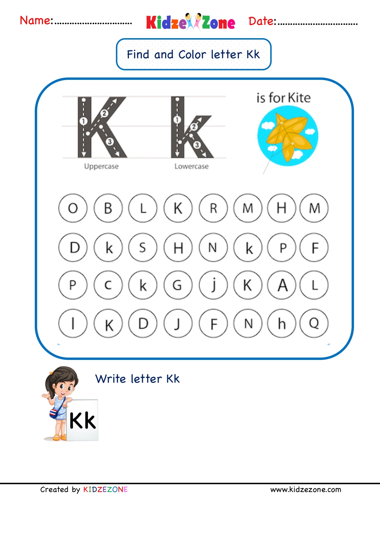 Kindergarten Letter K Worksheets Find And Color KidzeZone Kindergarten Letter K Worksheets Find And Color KidzeZone