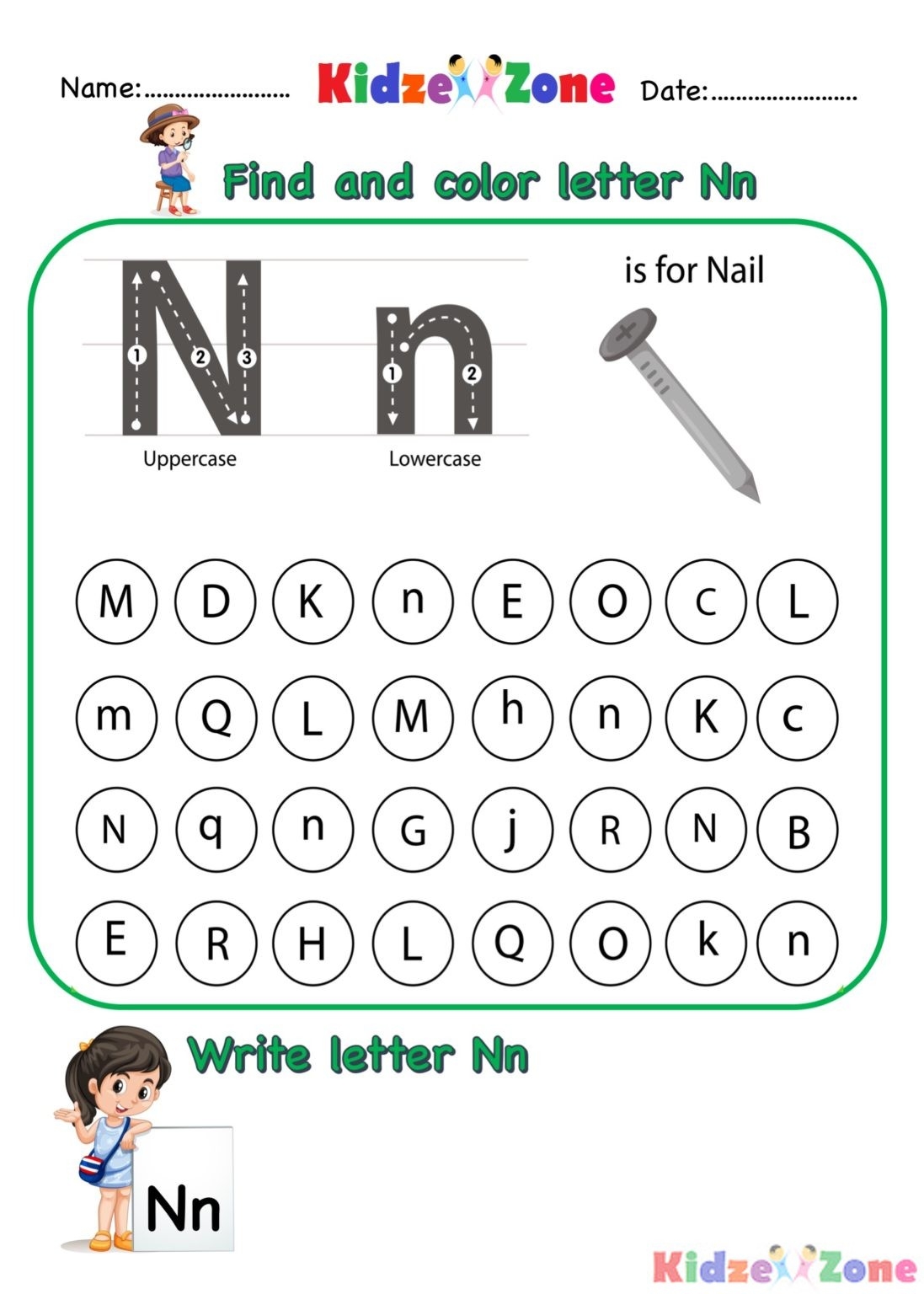 Kindergarten Letter N Worksheets Find And Color KidzeZone Kindergarten Letter N Worksheets Find And Color KidzeZone
