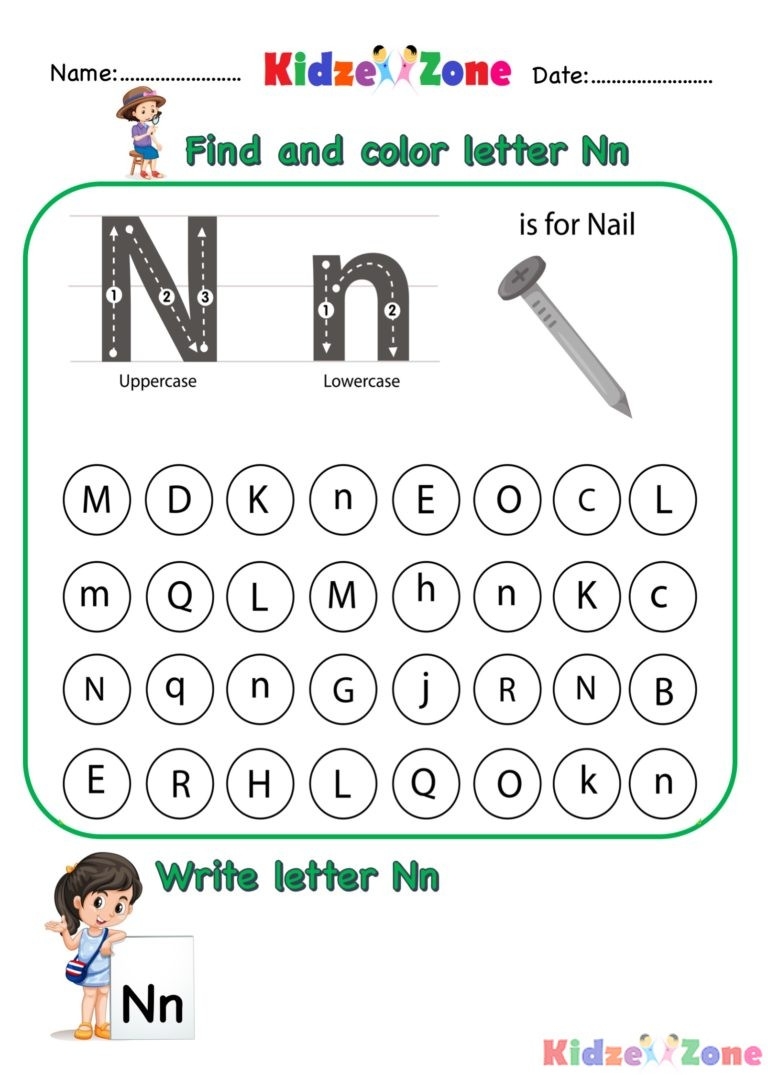 Kindergarten Letter N Worksheets Find And Color KidzeZone Kindergarten Letter N Worksheets Find And Color KidzeZone