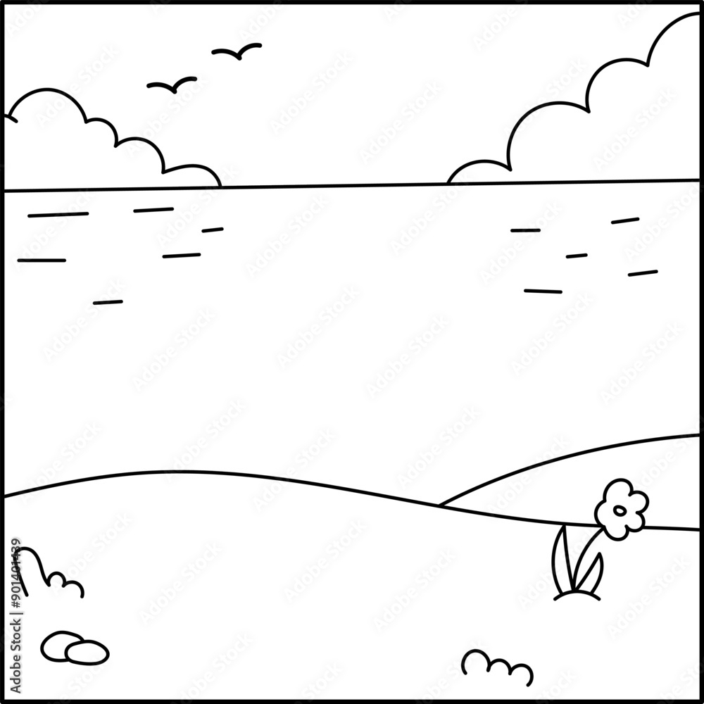 Landscape Seaside Coloring Page Isolated Simple Animal Coloring Page Landscape Seaside Coloring Page Isolated Simple Animal Coloring Page