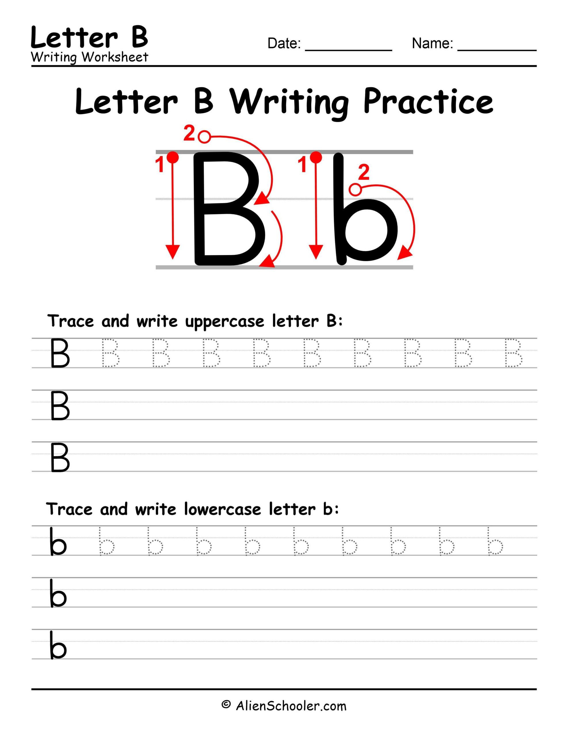 Letter B Writing Practice Worksheet PDF Free Printable Alien Schooler Letter B Writing Practice Worksheet PDF Free Printable Alien Schooler