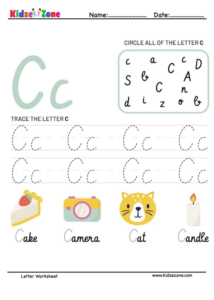 Letter C Tracing And Fun Worksheet KidzeZone Letter C Tracing And Fun Worksheet KidzeZone