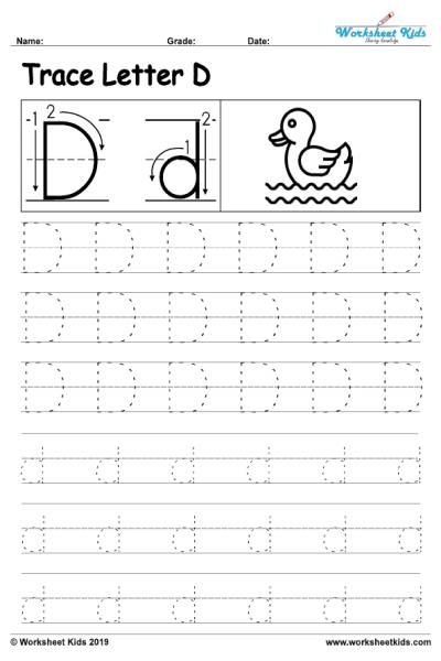 Letter D Alphabet Tracing Worksheets Free Printable Activity