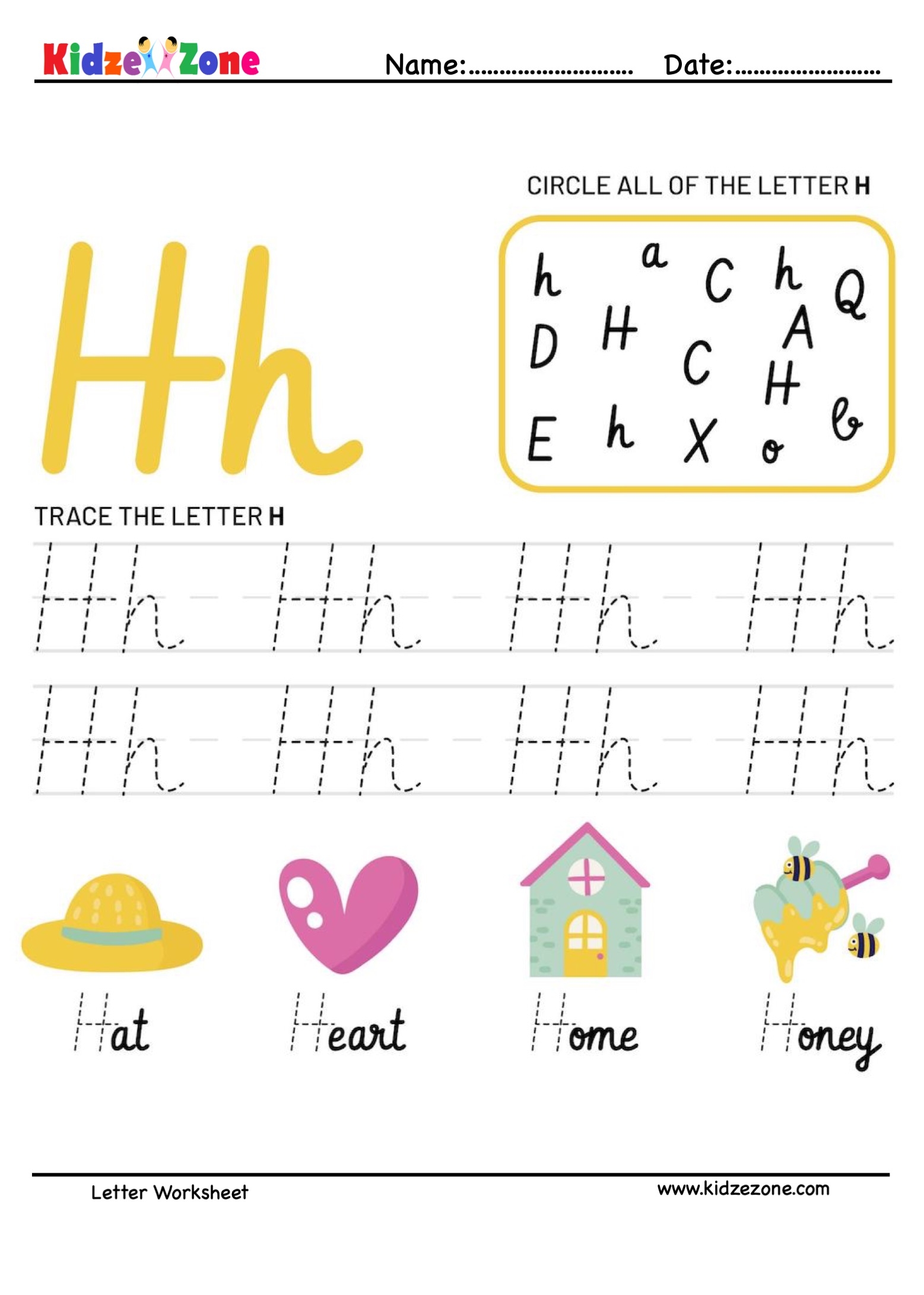 Letter H Writing Activity And Reading Worksheets KidzeZone Letter H Writing Activity And Reading Worksheets KidzeZone