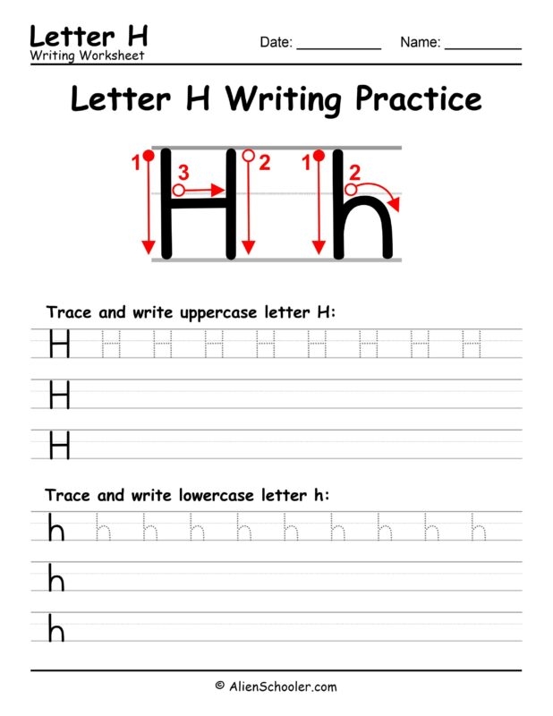 Letter H Writing Practice Worksheet Printable PDF Alien Schooler Letter H Writing Practice Worksheet Printable PDF Alien Schooler