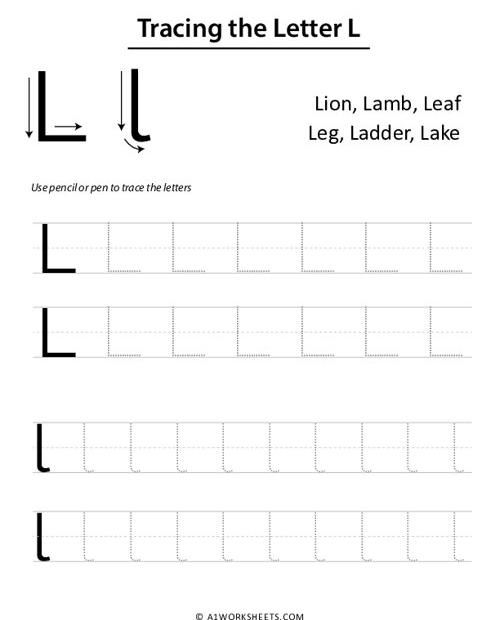 Letter L Uppercase Lowercase Worksheet Printable