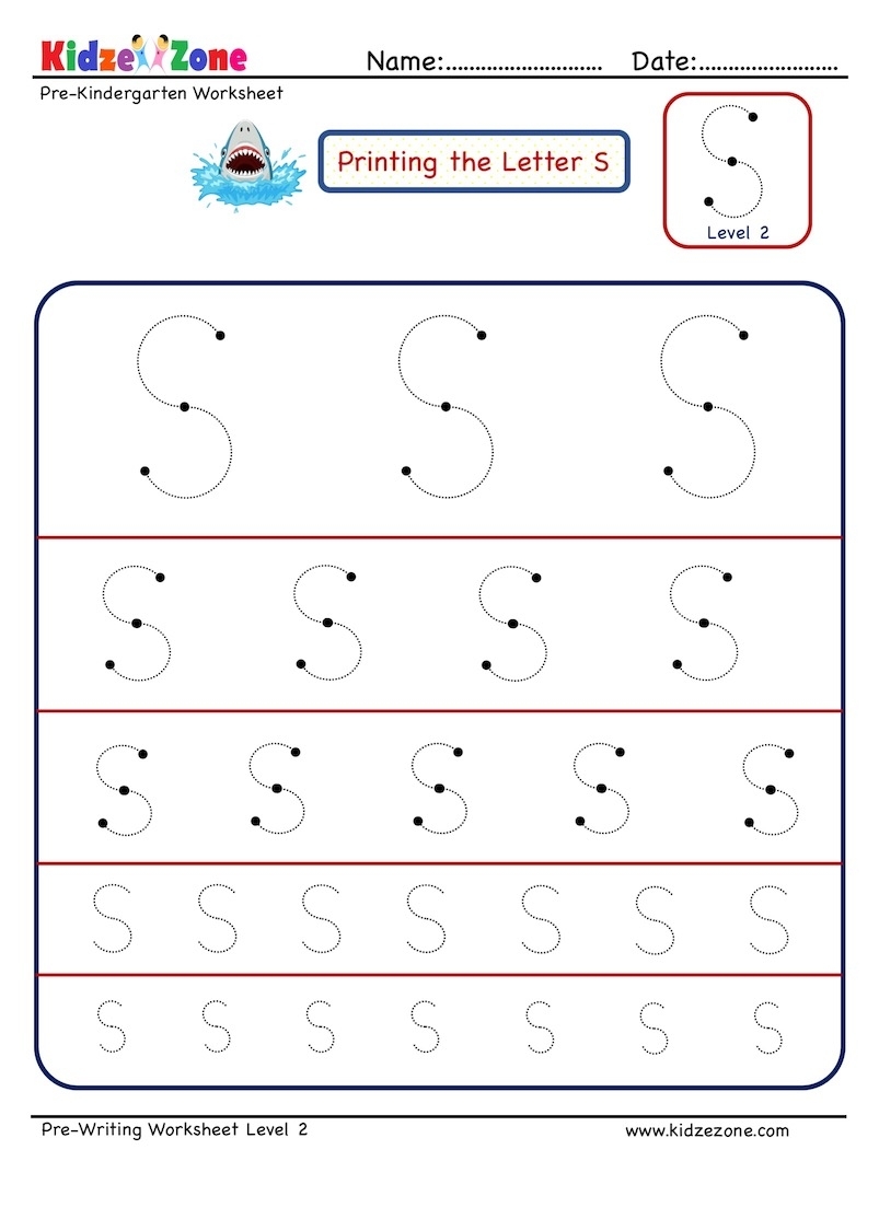 Letter S Tracing Worksheet Different Sizes KidzeZone Letter Tracing 