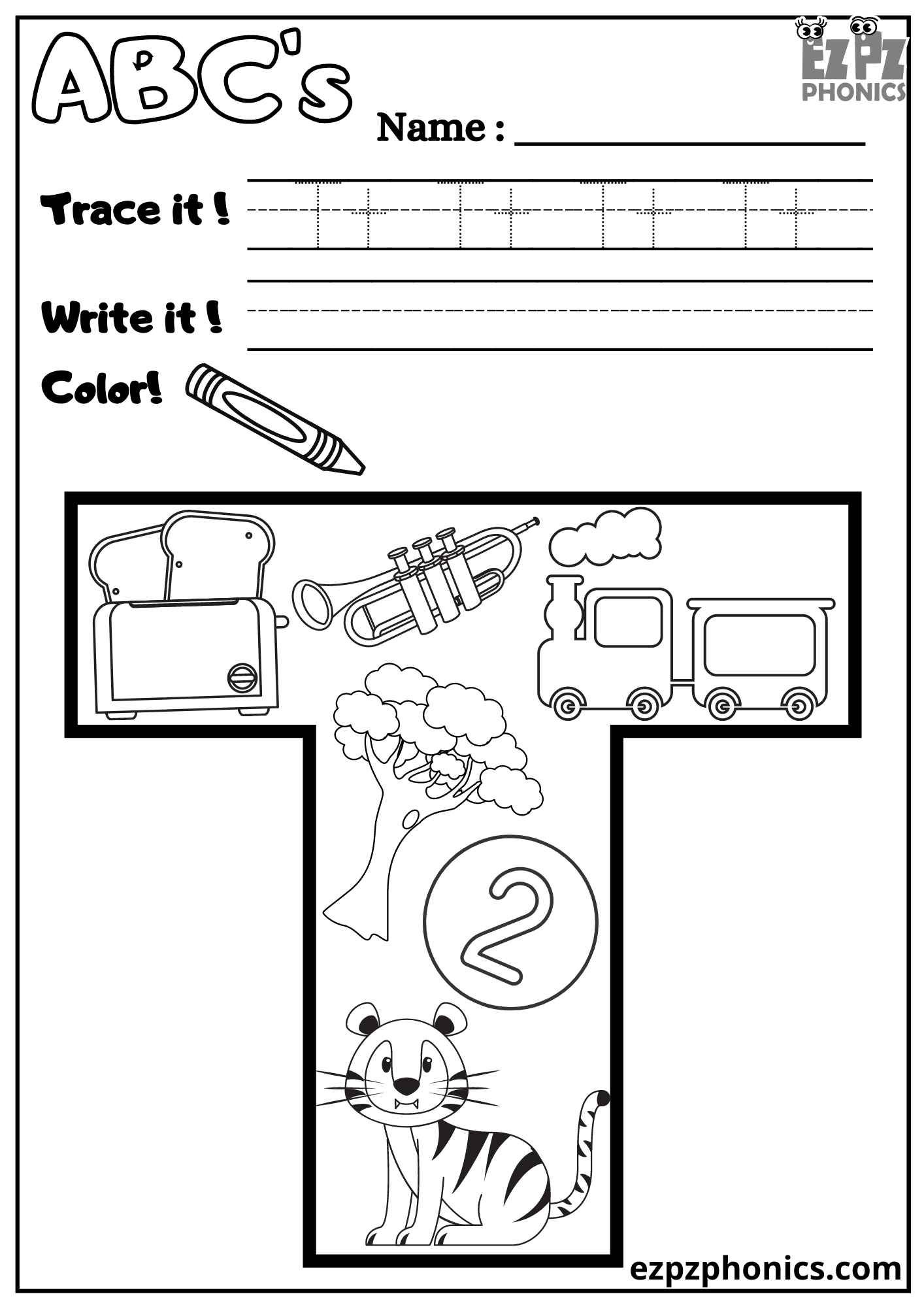 Letter T Trace Write And Color Ezpzphonics Letter T Trace Write And Color Ezpzphonics