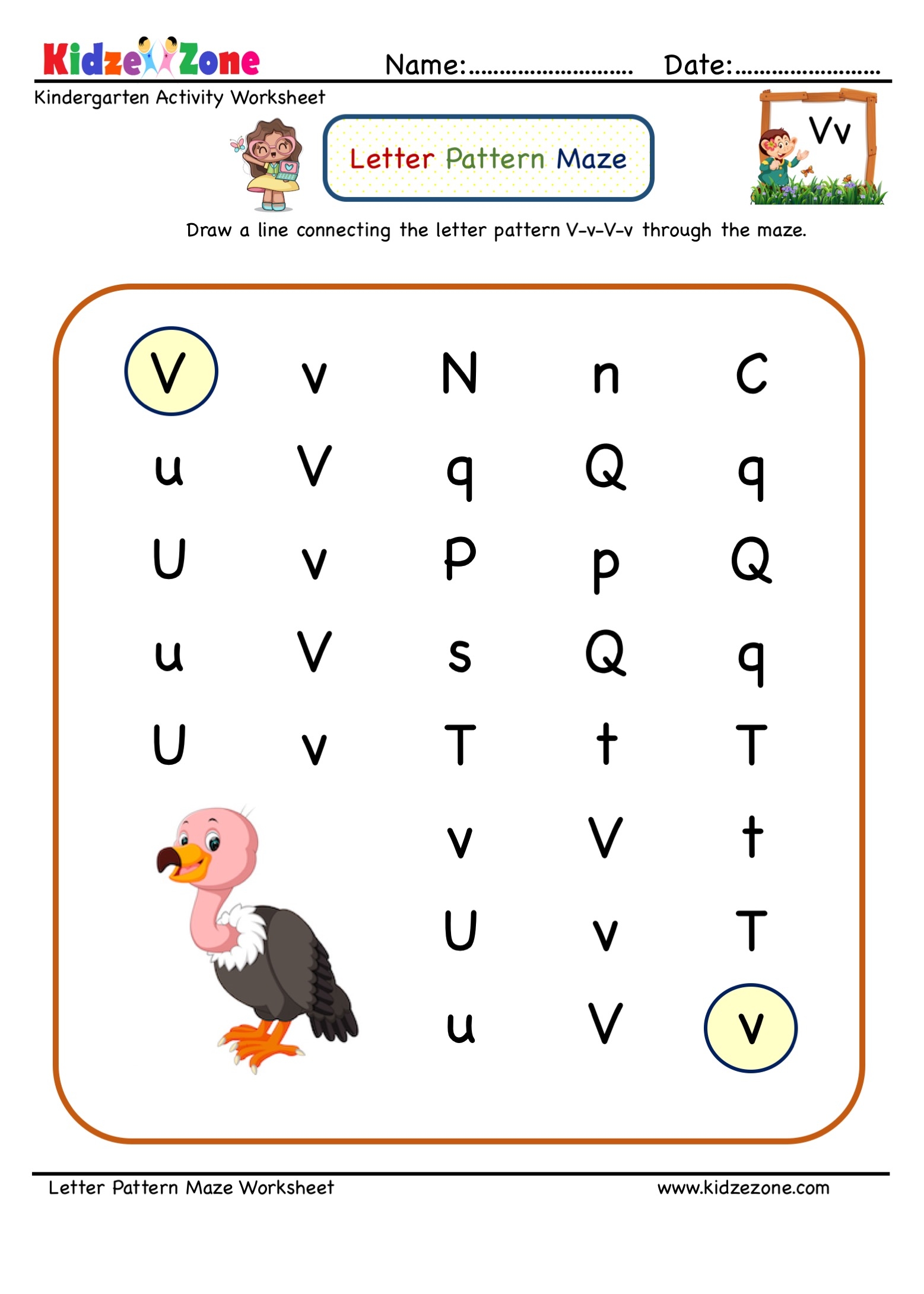 Letter V Maze Worksheet KidzeZone Letter V Maze Worksheet KidzeZone