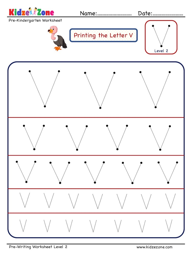 Letter V Tracing Worksheet Different Sizes KidzeZone Letter V Tracing Worksheet Different Sizes KidzeZone