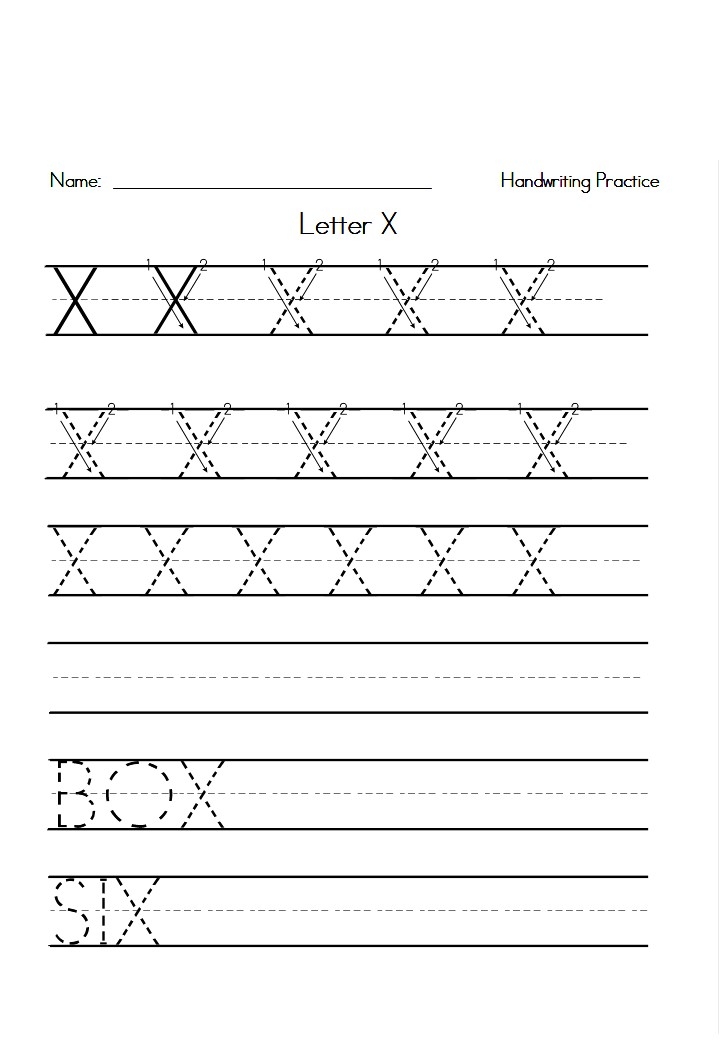 letter x writing practice worksheet