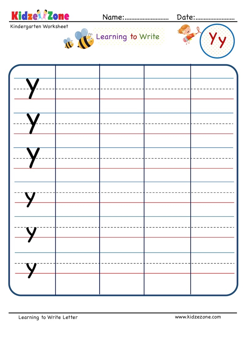 Letter Y Writing Worksheet KidzeZone Letter Y Writing Worksheet KidzeZone