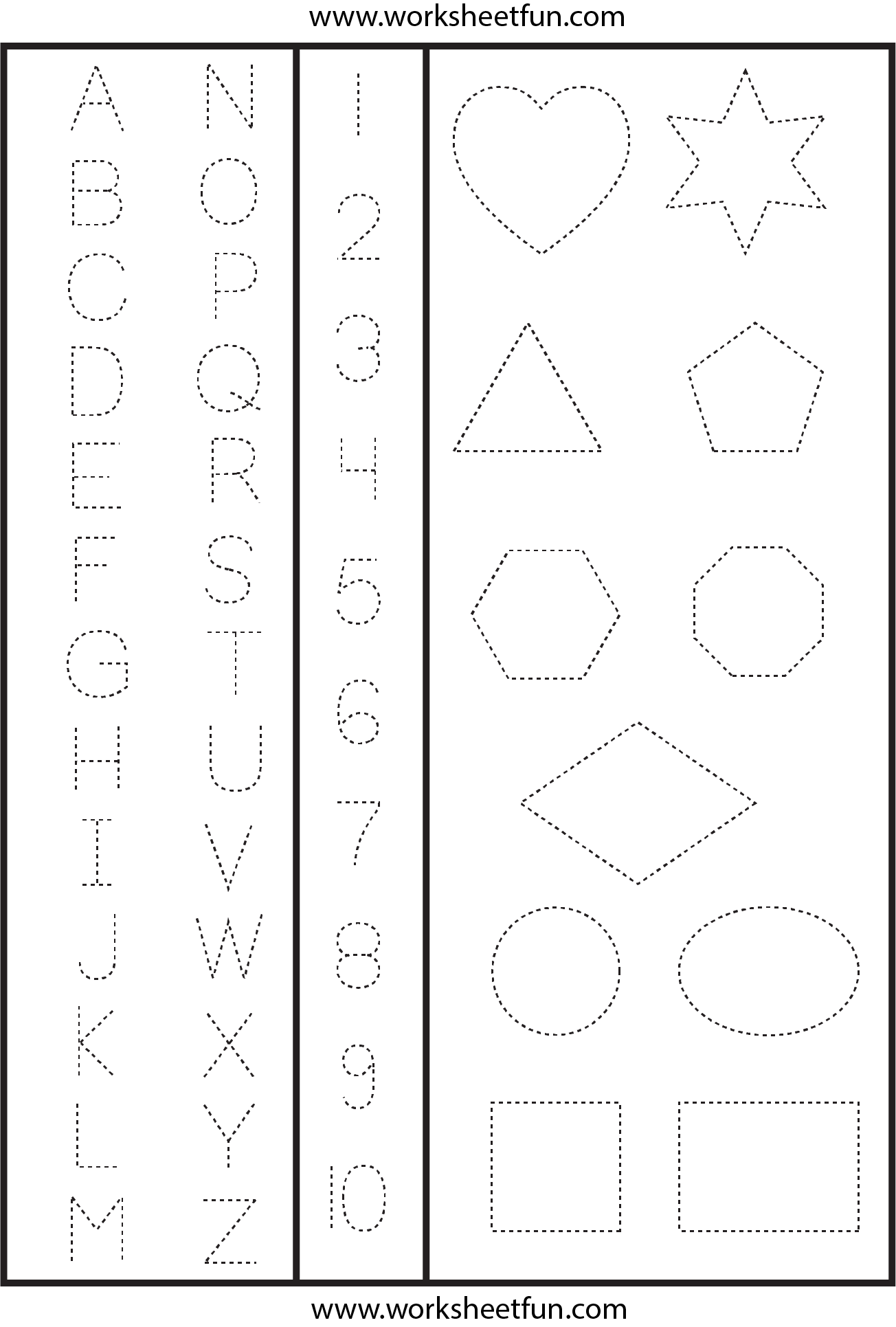 Letters Numbers And Shapes Tracing Worksheet FREE Printable Letters Numbers And Shapes Tracing Worksheet FREE Printable
