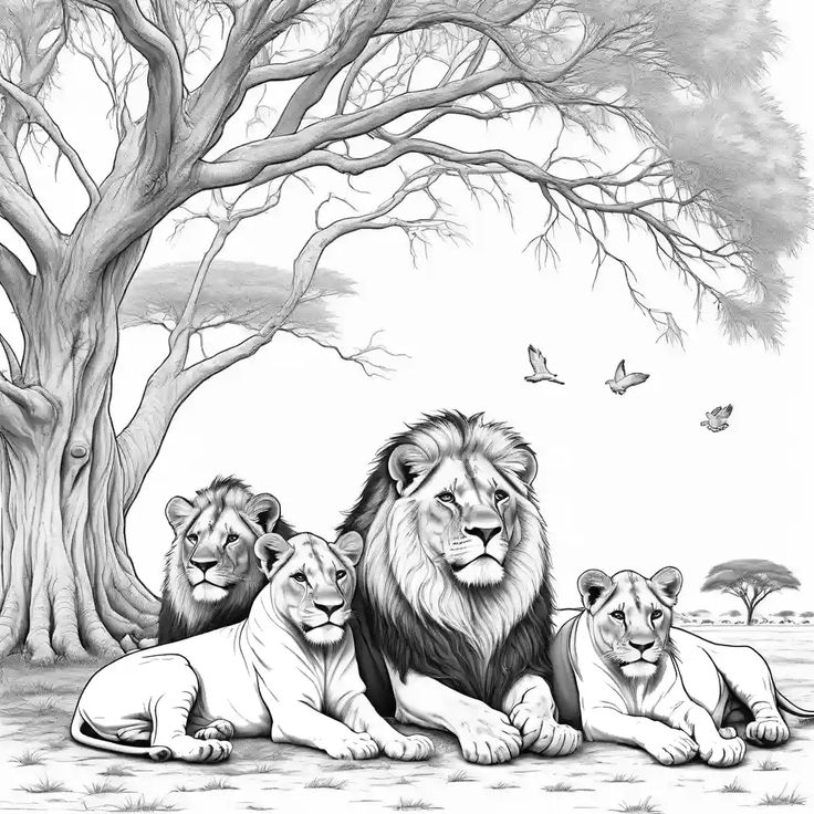 Lion Family Resting In African Savannah Coloring Page Pencil Drawings Lion Family Resting In African Savannah Coloring Page Pencil Drawings