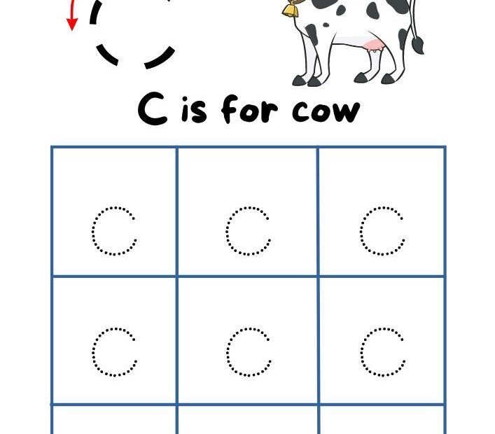 Lowercase Letter C Tracing Worksheet Printable C Is For Cow