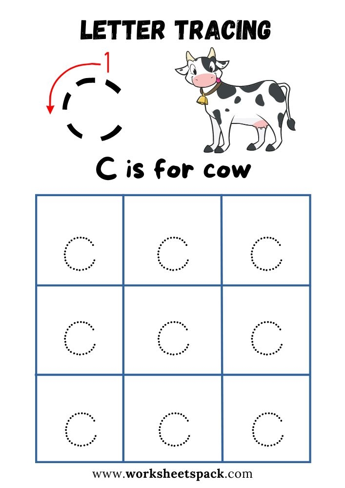 Lowercase Letter C Tracing Worksheet Printable C Is For Cow Lowercase Letter C Tracing Worksheet Printable C Is For Cow