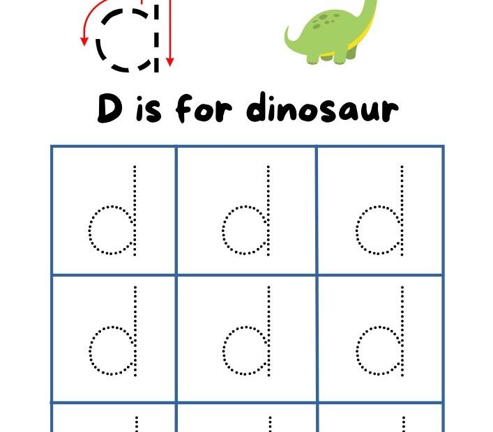Lowercase Letter D Tracing Worksheet Printable D Is For Dinosaur