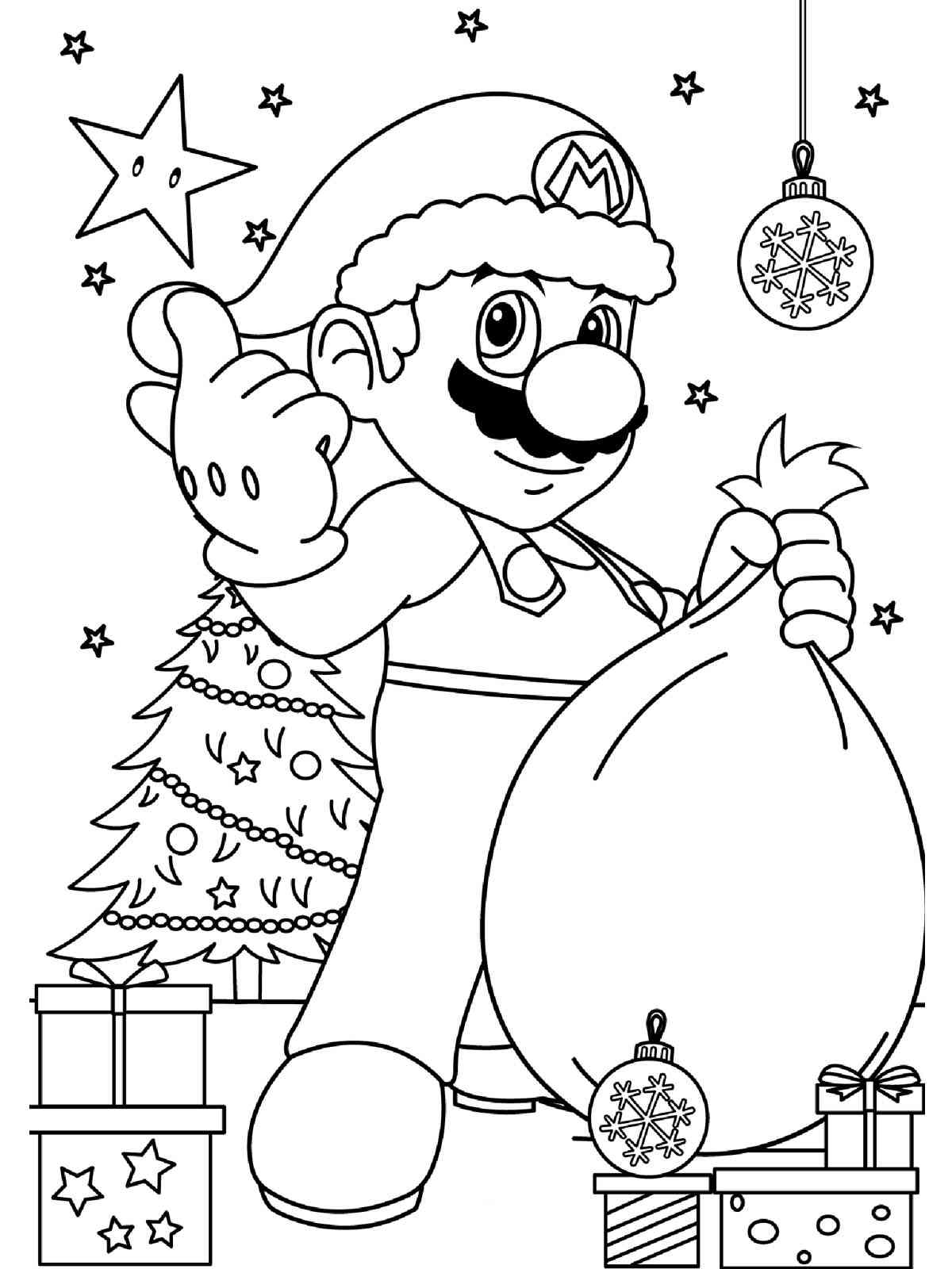 Mario Christmas Coloring Page Free Printable