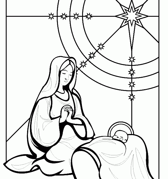 Mary And Baby Jesus Color Page Religious Christmas Color Page