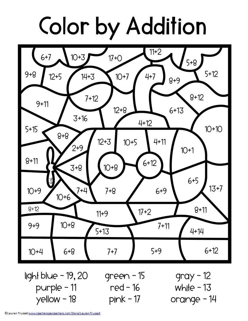 Math Addition Coloring Worksheets Math Addition Coloring Worksheets