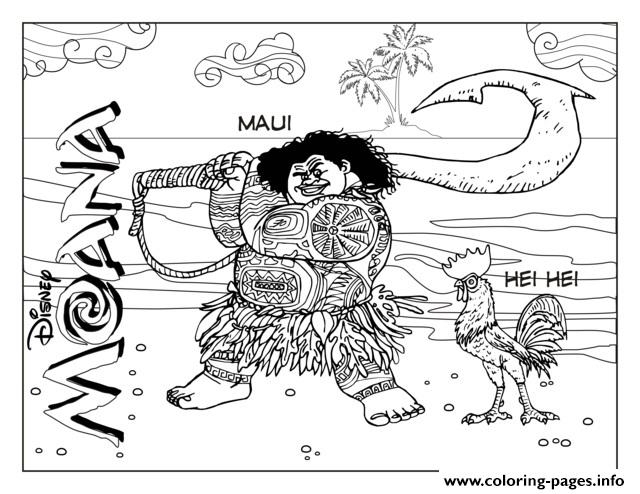 Maui And Hei Hei Coloring Pages Printable