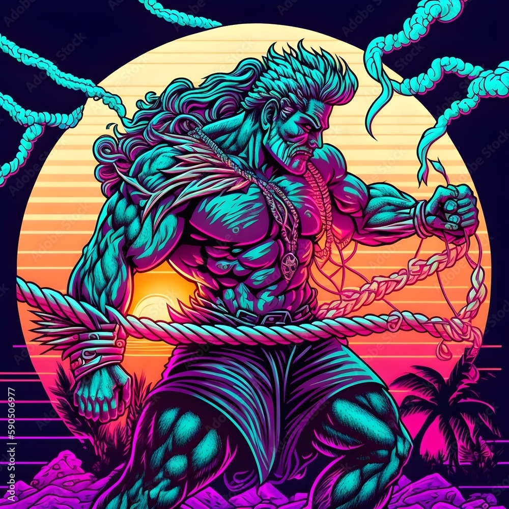 Maui Demigod Of Polynesia Fighing The Sun With Rope Synthwave Style Maui Demigod Of Polynesia Fighing The Sun With Rope Synthwave Style