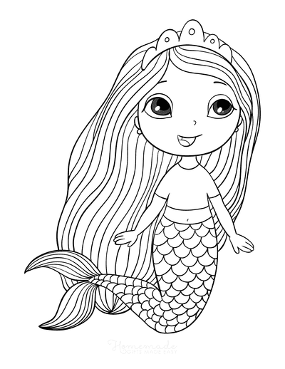 Mermaid Coloring Pages Cute Child Mermaid