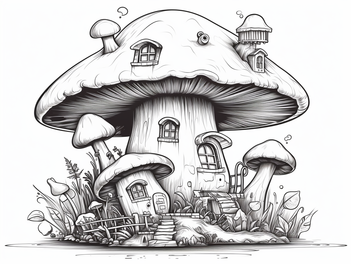 Mushroom House Inspired Adult Coloring Coloring Page Mushroom House Inspired Adult Coloring Coloring Page