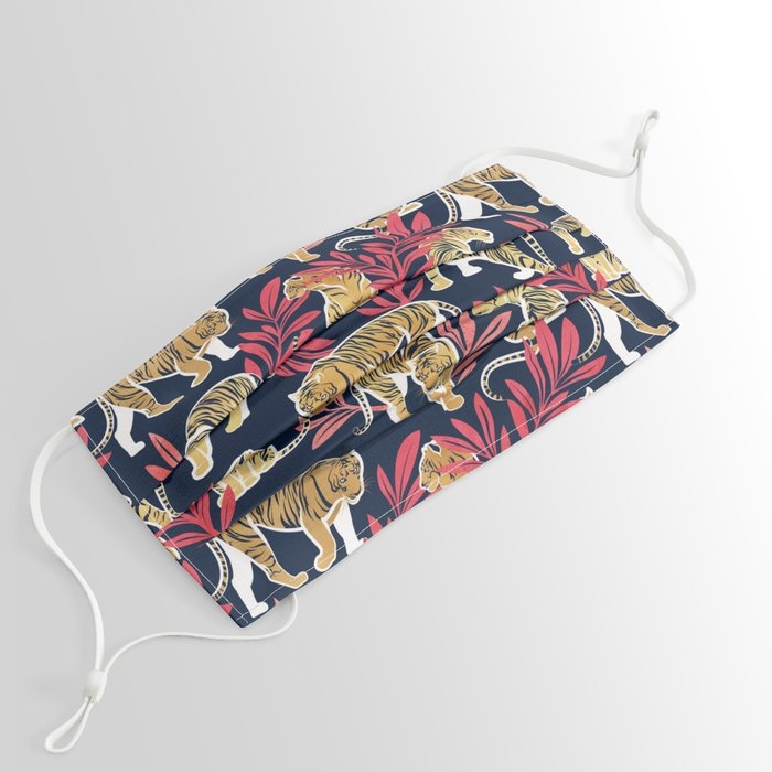 Nouveau Yellow Tigers Navy Blue Background Red Leaves White Lines Nouveau Yellow Tigers Navy Blue Background Red Leaves White Lines