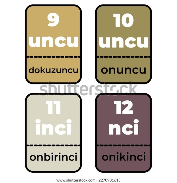Ordinal Numbers 9 12 Colored Flashcard Stock Vector Royalty Free Ordinal Numbers 9 12 Colored Flashcard Stock Vector Royalty Free