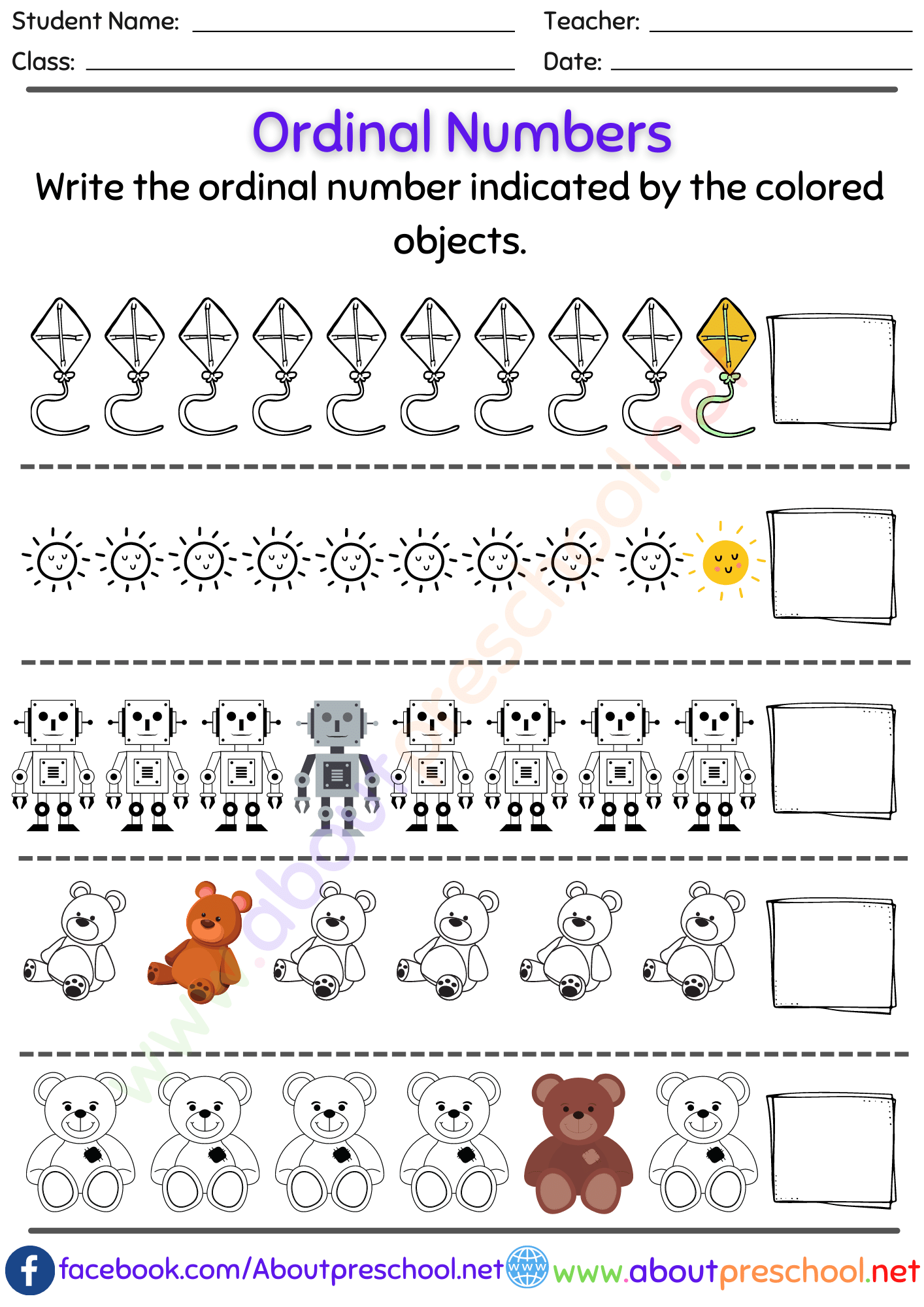 Ordinal Numbers Worksheet For Kindergarten And Grade 1 Ordinal Numbers Worksheet For Kindergarten And Grade 1