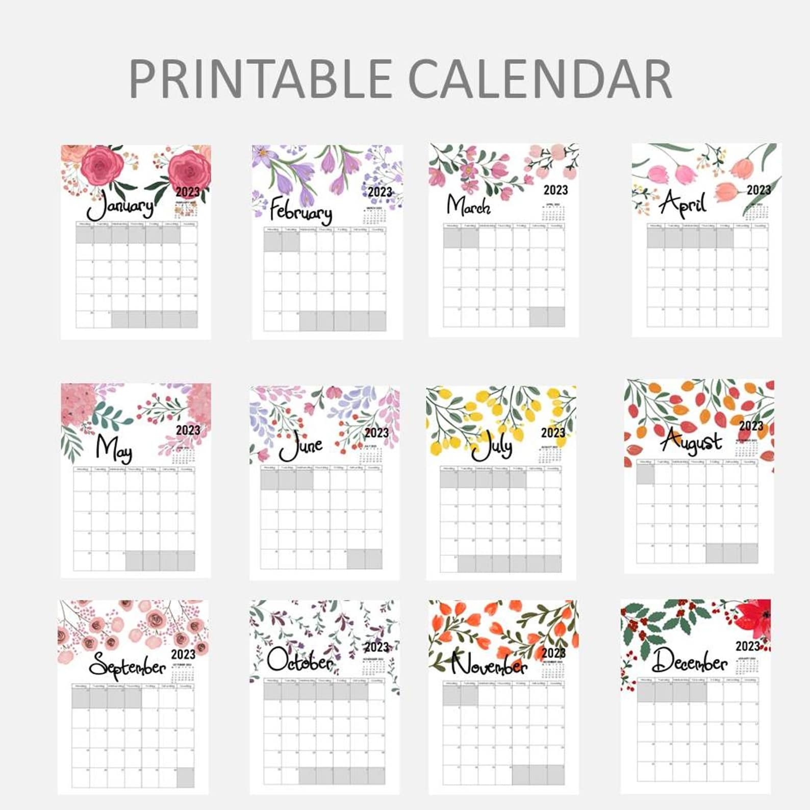 Painted Flowers 2023 Calendar Printable PDF Etsy UK Painted Flowers 2023 Calendar Printable PDF Etsy UK
