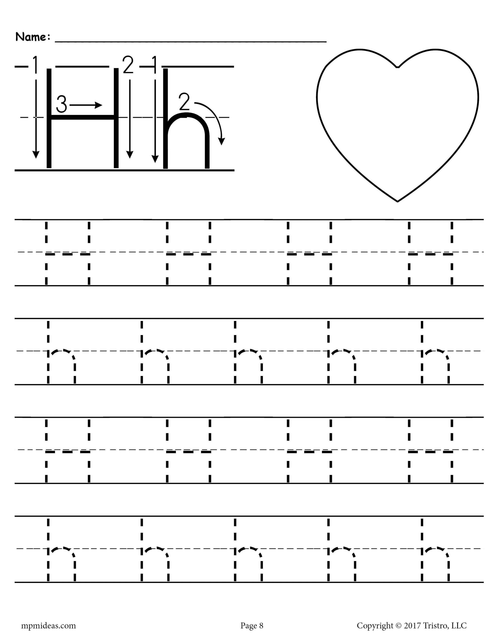 trace the letter h printable trace the letter h printable