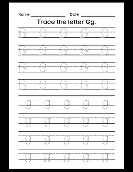 practice writing the letter g