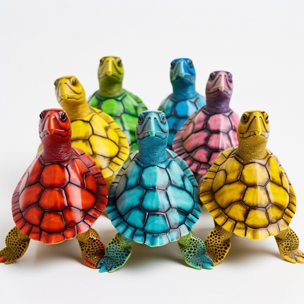 Premium AI Image Colored Turtles On White Background Premium AI Image Colored Turtles On White Background