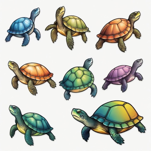 Premium Vector A Drawing Of Turtles With Different Colors And Colors Premium Vector A Drawing Of Turtles With Different Colors And Colors