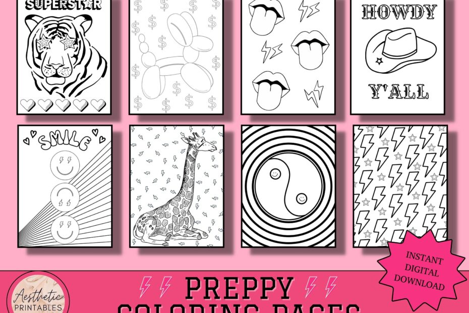 Preppy Coloring Pages Aesthetic Coloring Pages Printable Easy PDF