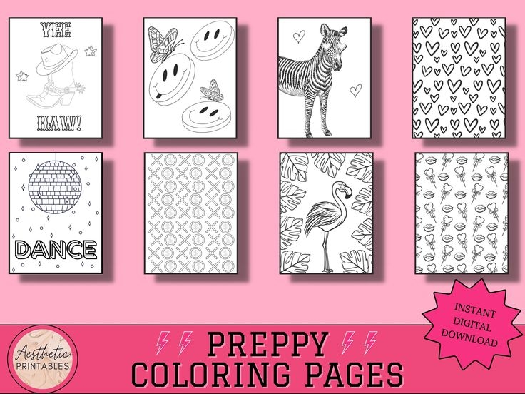 Preppy Coloring Pages Printable Easy Aesthetic Coloring Etsy Preppy Coloring Pages Printable Easy Aesthetic Coloring Etsy