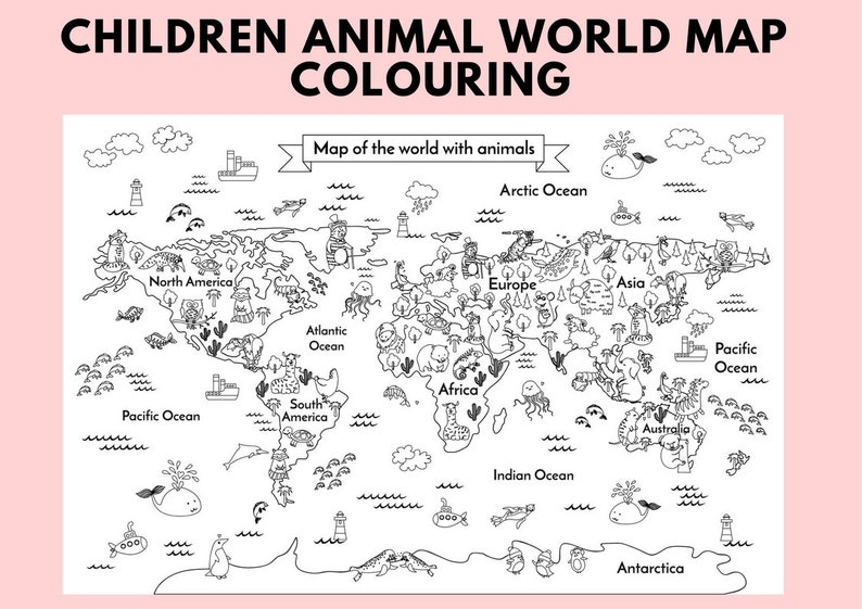 Printable Animal Kids World Map Children Body Coloring Poster Etsy Printable Animal Kids World Map Children Body Coloring Poster Etsy