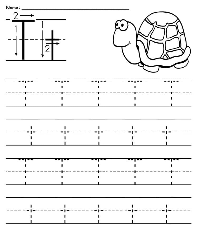 Printable Letter T Tracing Preschool Handwriting Free Download And 