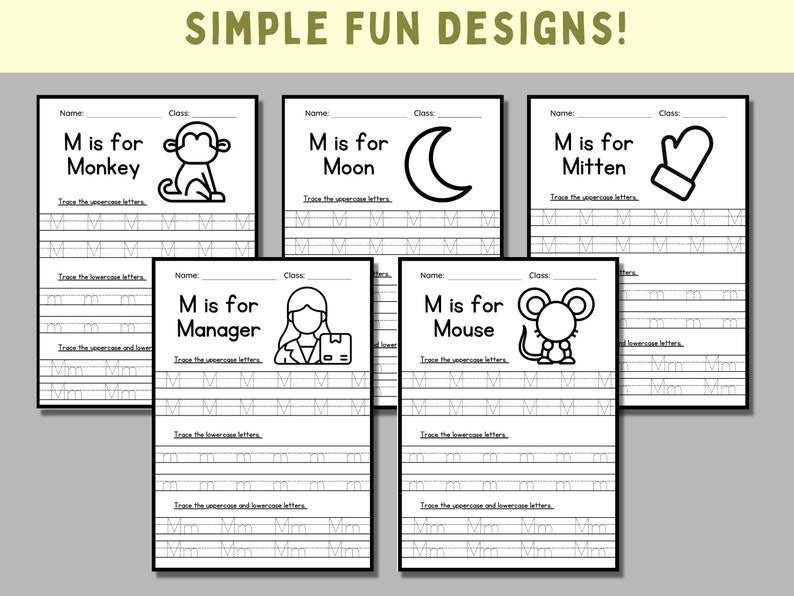 Printable Letter Tracing M Worksheets Learning Letter M Etsy